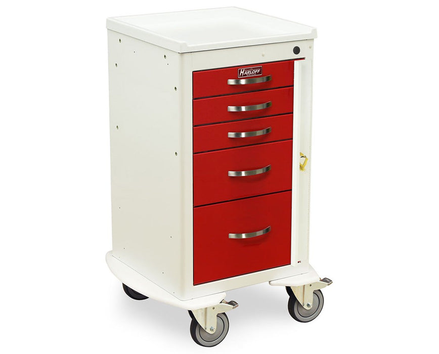 Mini (Narrow) Short Aluminum Five Drawer Emergency Cart w/ Electronic Pushbutton Lock