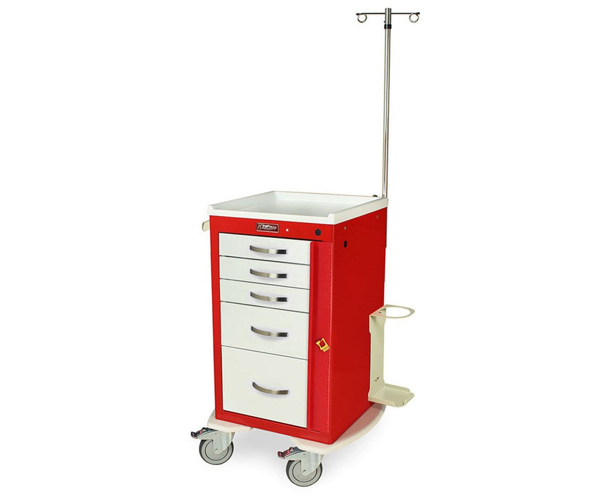 Mini (Narrow) Short Aluminum Five Drawer Emergency Cart w/ Breakaway Lock & EMG Accessory Package