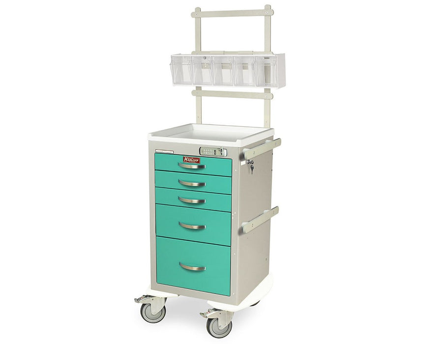 Mini (Narrow) Short Aluminum Five Drawer Emergency Cart w/ Electronic Pushbutton Lock & ANS Accessory Package