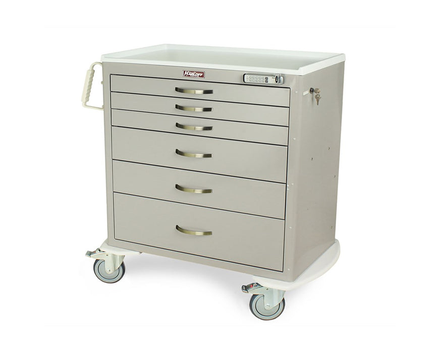 M-Series Wide X-Short Steel Clinical Cart - Key Lock: 4 Drawers (One 3", Three 6")