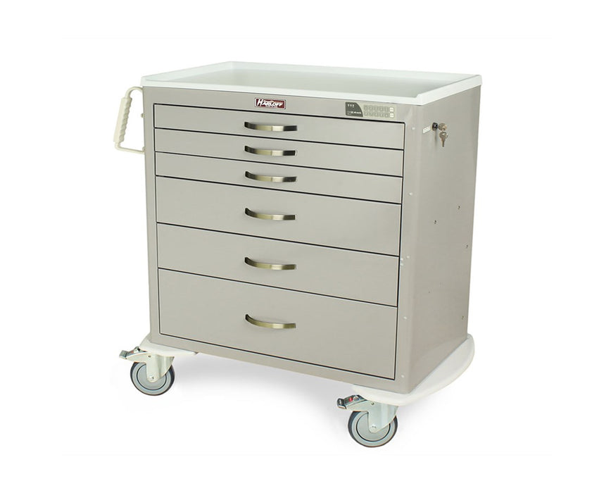 M-Series Full Size Short Steel Clinical Cart, Electric Lock, Keypad & Proximity Reader: 4 Drawers (One 3", Two 6", One 9")