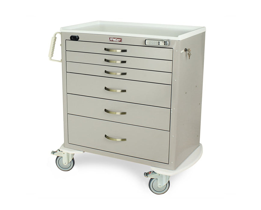 M-Series Full Size Short Steel Clinical Cart - Electric Lock, Keypad & Proximity Reader: Seven Drawers (Six 3", One 6")