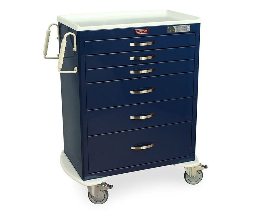 M-Series Full Size Steel Clinical Cart - Electric Pushbutton Lock: Seven Drawers (Five 3", Two 6" Drawers)