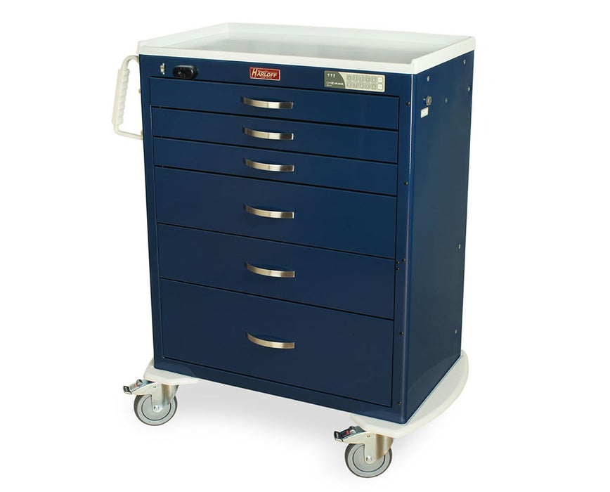 M-Series Full Size Tall Steel Clinical Cart, Wireless Electronic Lock, Proximity Badge Reader - 4 Drawers (1-3", 3-9")
