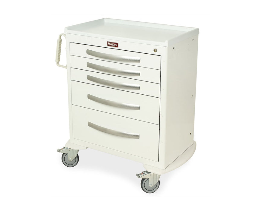 A-Series Short Aluminum Clinical Cart - Wireless Electric Lock w/ Proximity Badge: 5 Drawers (Three 3", One 6", One 9")
