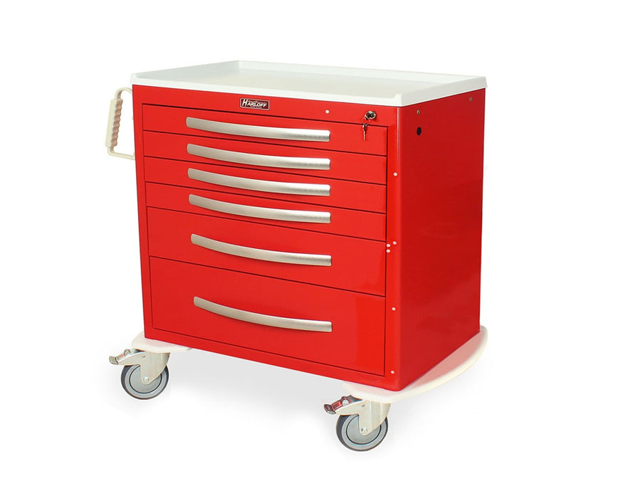 A-Series Short Aluminum Anesthesia Cart - 4 Drawers & Key Lock