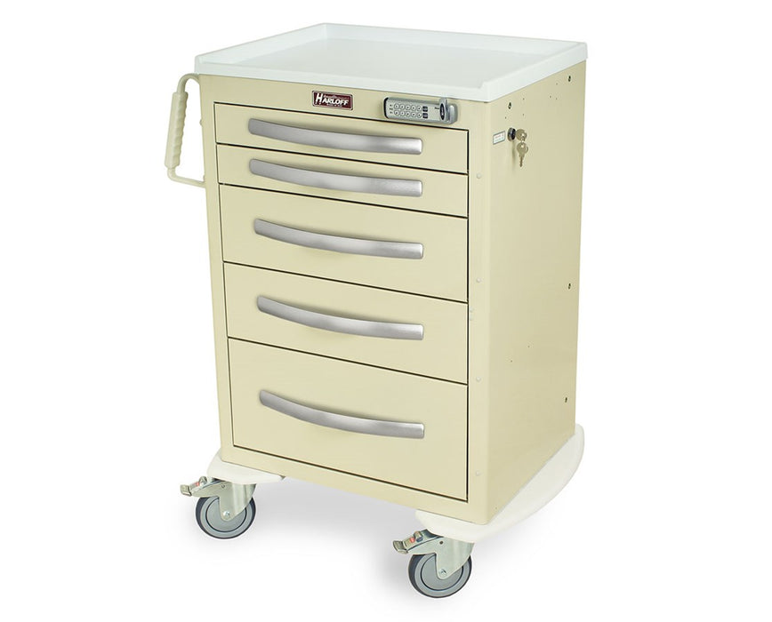 A-Series Aluminum Clinical Cart 5 Drawers (2-3", 2-6", 1-9") & Wireless Electronic Lock w/ Proximity Badge Reader