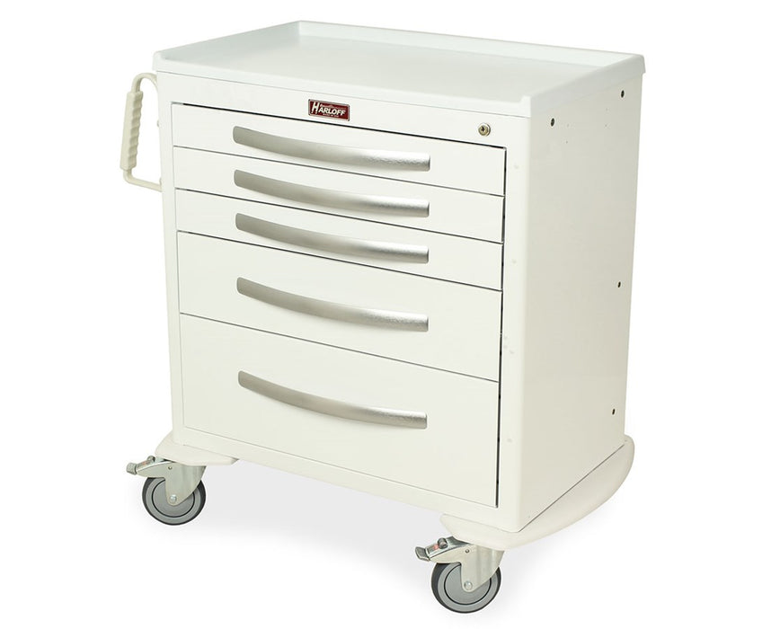 A-Series Wide Short Aluminum Clinical Cart - Wireless Electric Lock w/ Keypad: 5 Drawers (Three 3", One 6", One 9")