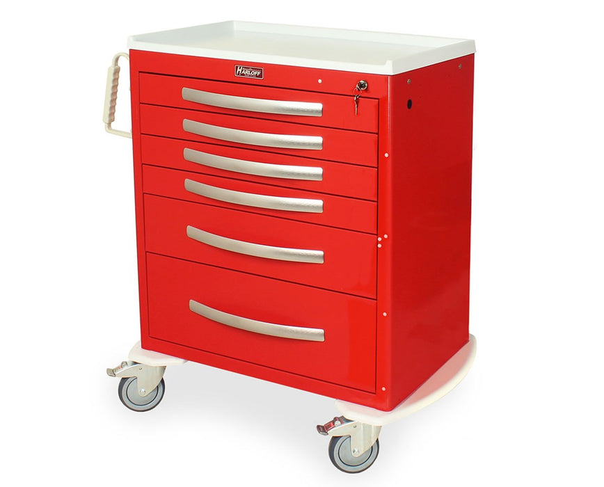A-Series Wide Aluminum Clinical Cart 4 Drawers (2-3", 1-9", 1-12") & Electronic Lock w/ Proximity Badge Reader
