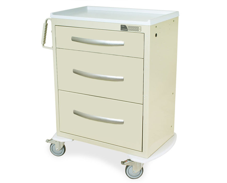 A-Series Tall / Wide Aluminum Infection Control Cart - Key Lock: 3 Drawers (One 6", Two 12")