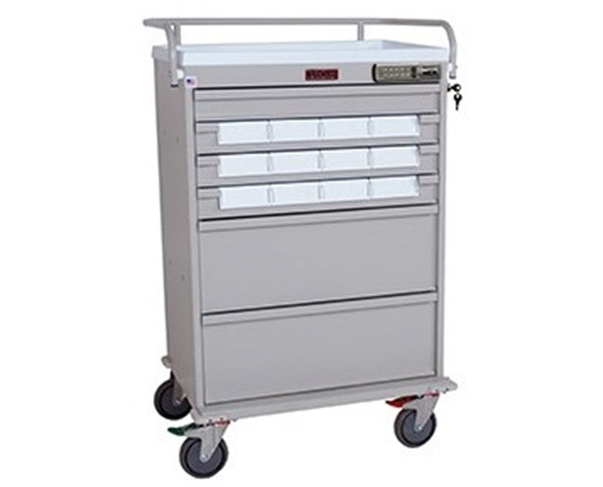 Value Line Med Bin Cart w/ Internal Narcotics Box, Specialty Package - 5" Bins, Key Lock, 12 Bins / Cart