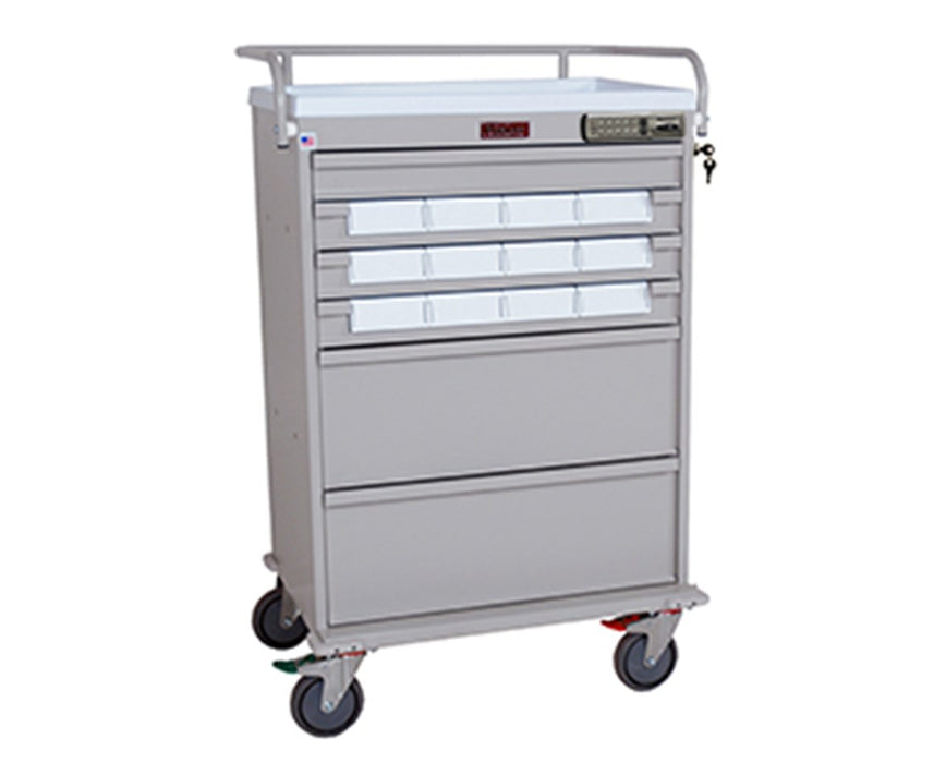 Value Line Med Bin Cart w/ Internal Narcotics Box, Standard Package, 5" Bins, Basic Electronic Pushbutton Lock, 20 Bins per Cart