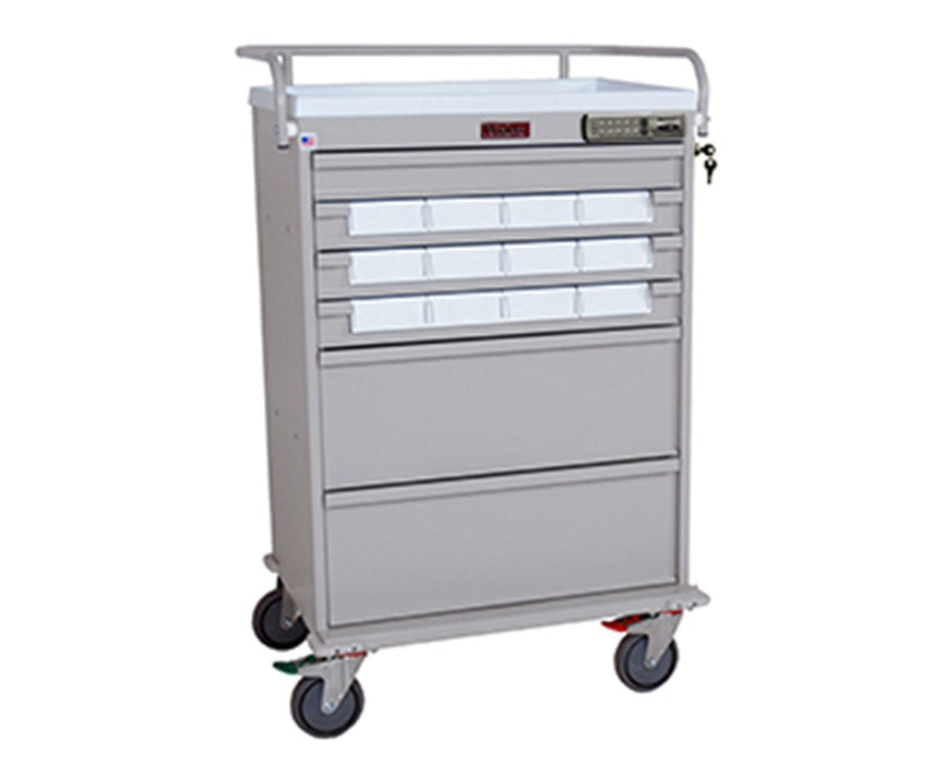 Value Line Med Bin Cart, Internal Narcotics Box, Standard Package: 5" Bins (12/Cart), Electric Lock, Keypad