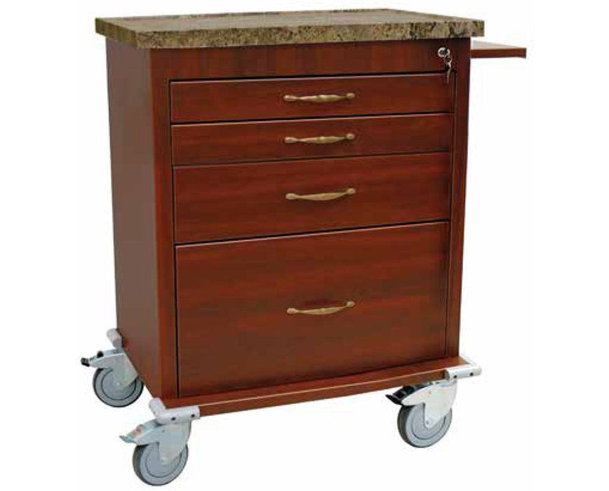 Wood Vinyl Aluminum Treatment Cart 4 Drawers & Key Lock