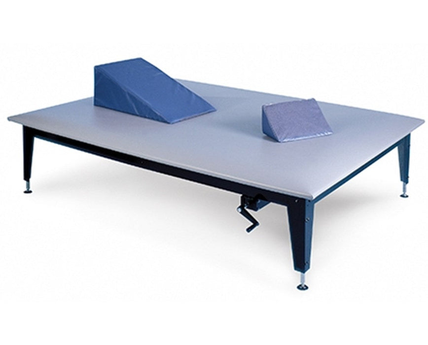 Crank Hydraulic Bariatric Hi-Lo Rehab Therapy Mat Table w/ Flat Top. 72"L x 48"W [Blue Upholstery]