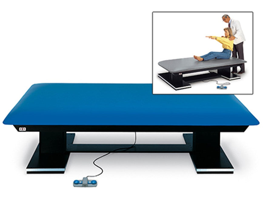 Dual Lift Powermatic Bariatric Power Hi-Lo Rehab Therapy Mat Table w/ Flat Top. 84"L x 48"W [Blue Upholstery]