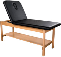 Bariatric Timber Treatment Table. H-Brace w/ Shelf, Adjustable Back & Nose Cutout