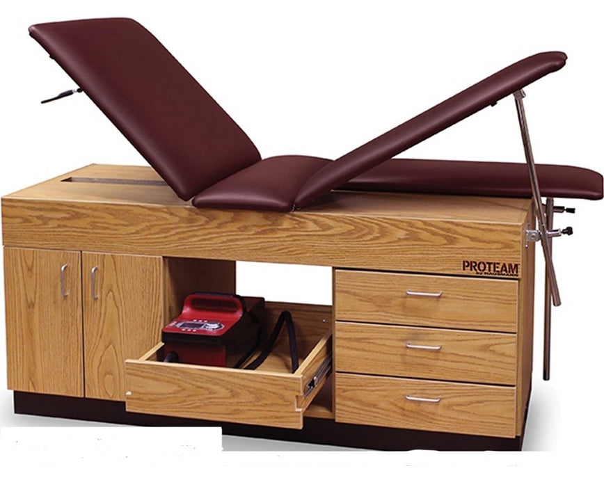 Sports Cabinet Treatment Table, Both Sides Access, 4 Double Doors & Middle Drawer: Gas Spring Backrest, Logo: Black Upholstery
