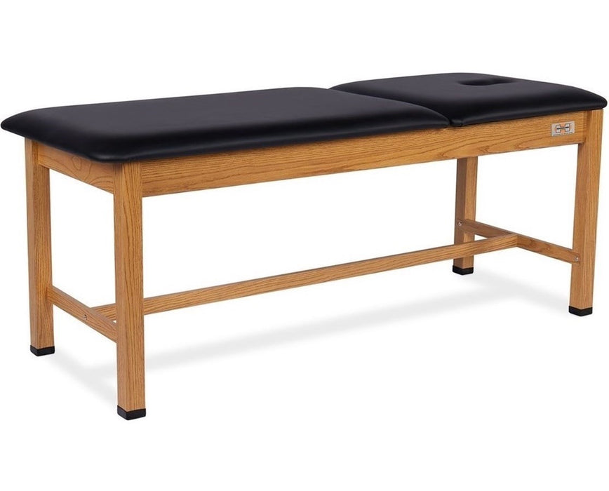 Flat-Top H-Brace Treatment Table 72"L x 27"W: Navy Blue Pro-Form Upholstery, Wild Cherry Laminate