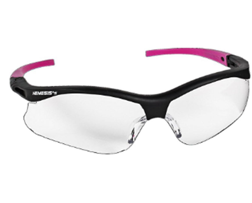 Jackson V30 Nemesis S Safety Eyewear - 12/Cs Clear Anti-Fog Lens, Black Frame with Pink Tips