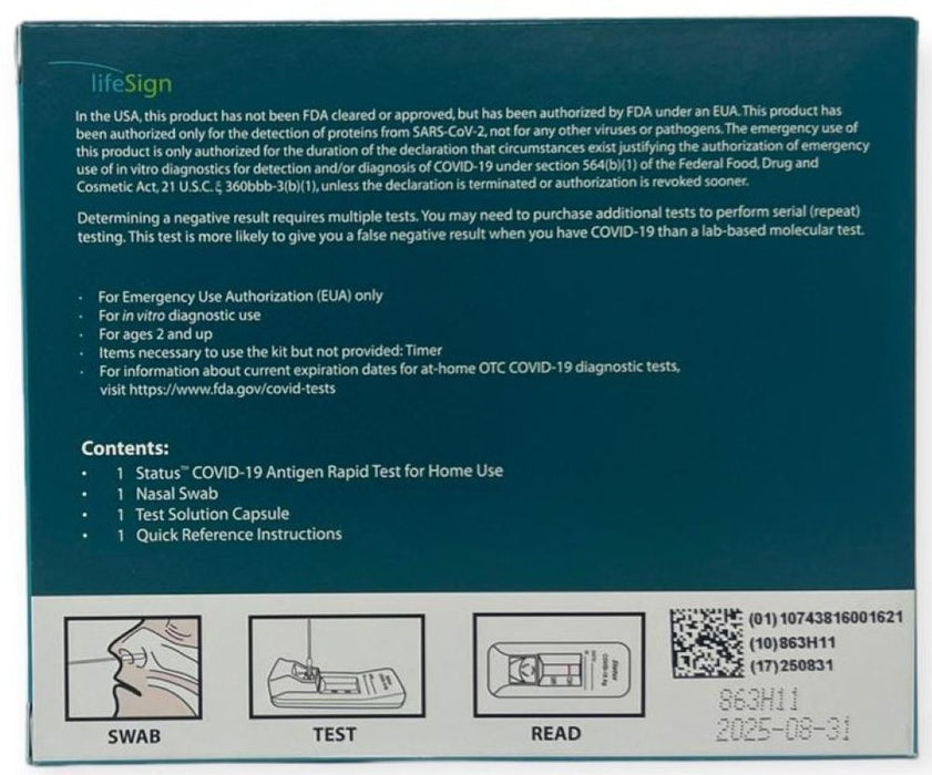 Status COVID-19 Antigen Rapid Test For Home Use. 1/Kt