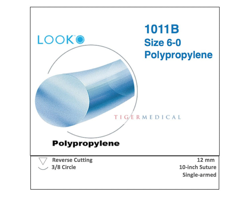 Polypropylene Non-Absorbable Sutures w/ Reverse Cutting Needles, 3/8 Circle, Size 6-0, 10", 12mm Needle (12/box)