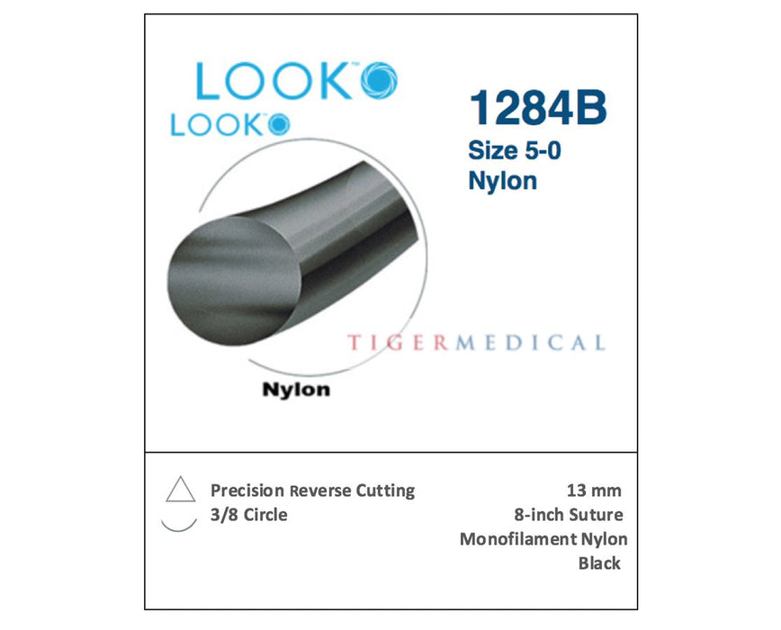 Nylon Non-Absorbable Sutures w/ Precision Reverse Cutting Needles, 3/8 Circle, 12/Box, Size 7-0, 18", 11mm Needle