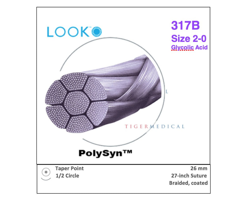 PolySyn Absorbable Single Armed Sutures w/ Taper Point Needles, 1/2 Circle, Size 3-0, 27", 26mm Needle (12/Box)