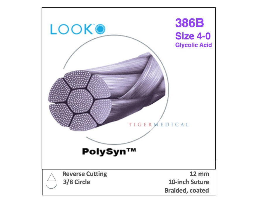 PolySyn Absorbable Single Armed Sutures w/ Reverse Cutting Needles, 3/8 Circle, Size 3-0 - 27" - 24mm Needle (12/Box )