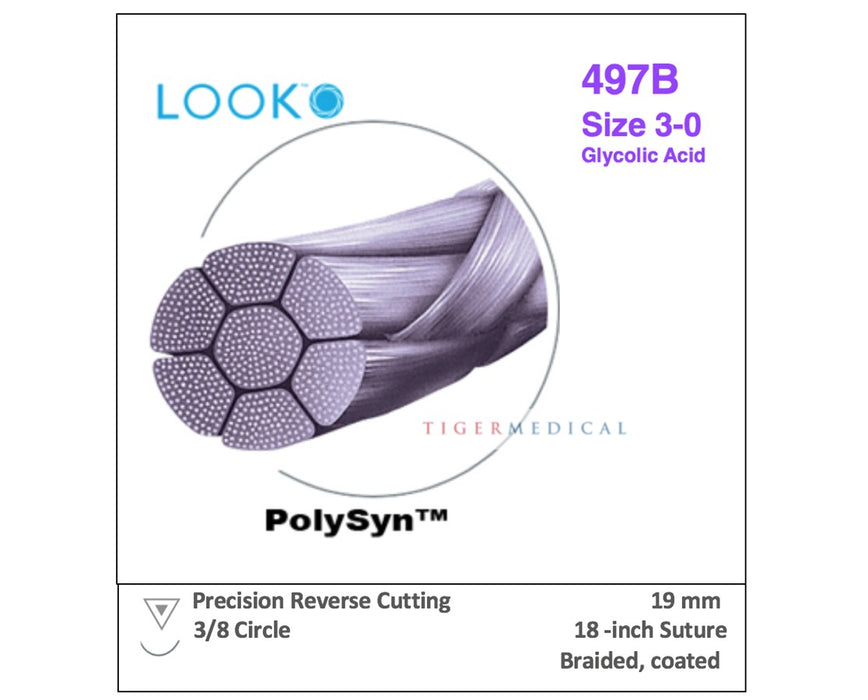 PolySyn Absorbable Single Armed Sutures w/ Precision Reverse Cutting Needles, 3/8 Circle, Size 5-0, 18", 19mm Needle (12/Box )
