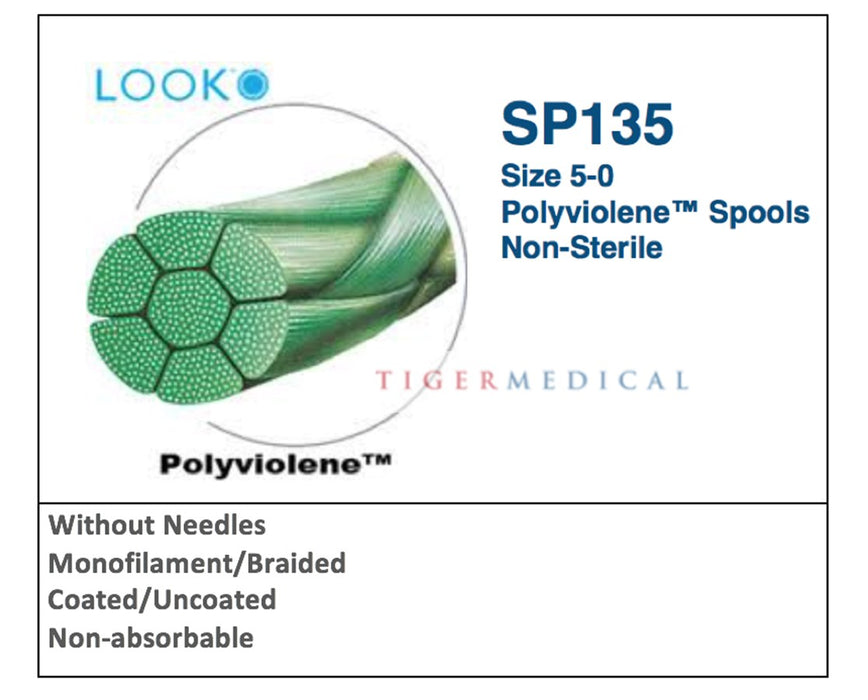 Non-Sterile Polyviolene Spools, 100 Yards - Size 2, Green, Braided, Coated
