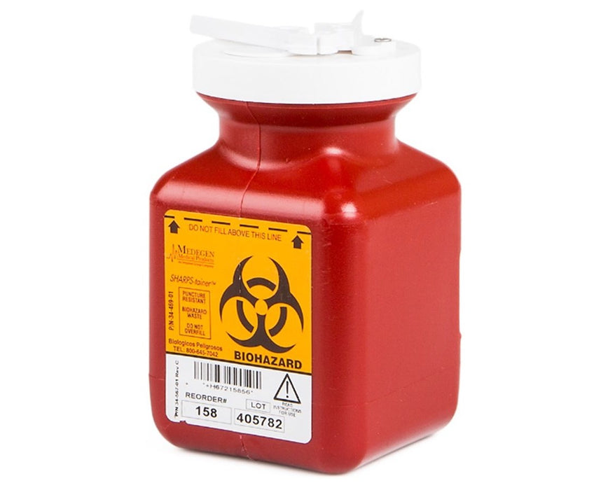 Biohazard Sharps Disposal Container w/ Needle-Remover & Locking Cap - 0.7 Qt. - 40/cs