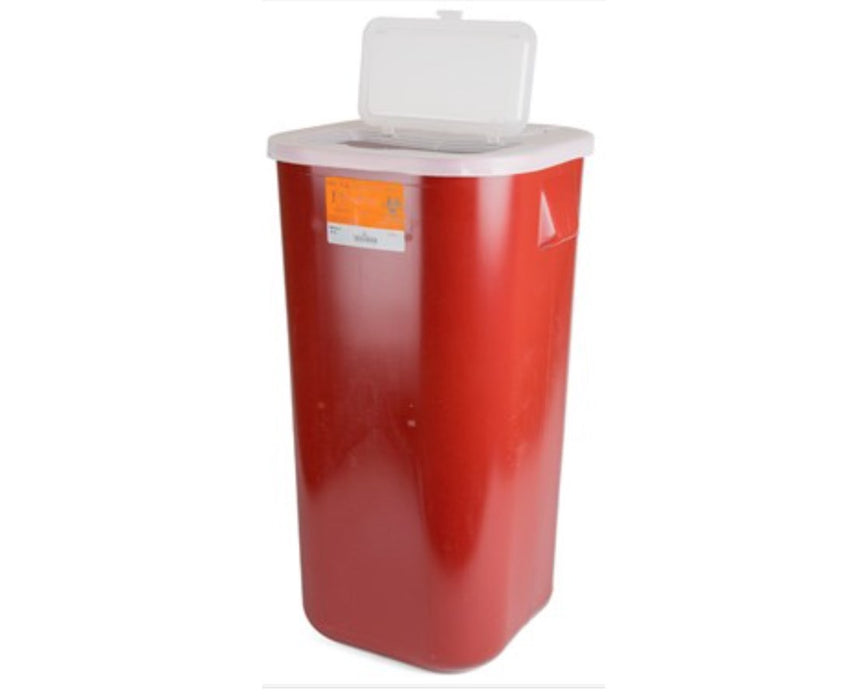 Biohazard Sharps Disposal Container w/ Flip-up Lid - 16 Gal. Red - 6/cs