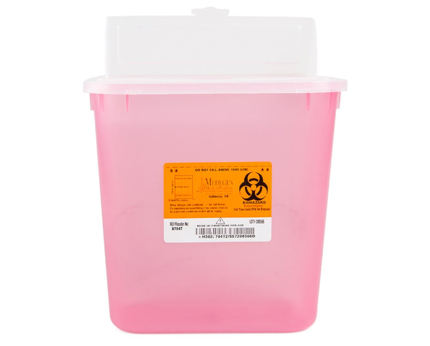 2 Gal. Biohazard Sharps Disposal Container w/ Mailbox Lid (24/case) Translucent Red