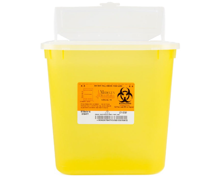 2 Gal. Biohazard Sharps Disposal Container w/ Mailbox Lid (24/case) Translucent Yellow