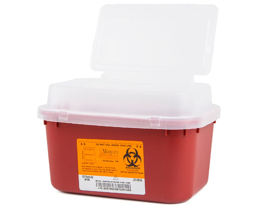 Biohazard Sharps Disposal Container w/ Tortuous Path Lid (12/case) 1 Gal. - Translucent Red