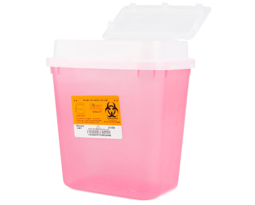 2 Gal. Biohazard Sharps Disposal Container w/ Tortuous Path & Flip-up Lid (10/case)