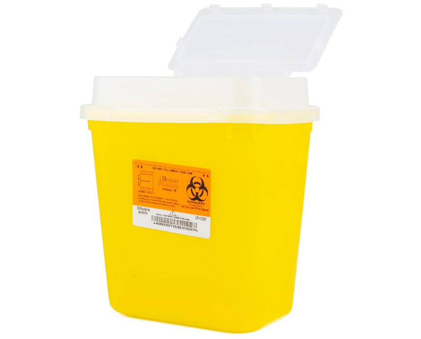 2 Gal. Biohazard Sharps Disposal Container w/ Tortuous Path & Flip-up Lid (10/case)