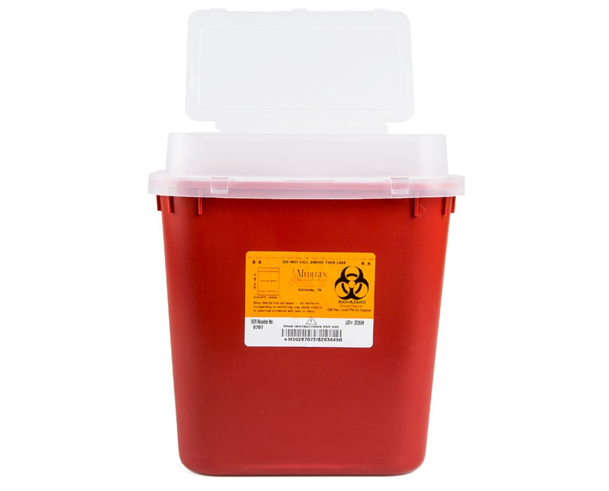2 Gal. Biohazard Sharps Disposal Container w/ Tortuous Path & Flip-up Lid (10/case) Red