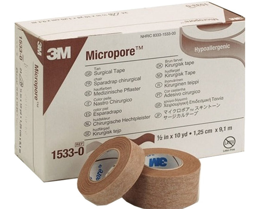 Micropore Surgical Tapes (Tan), 1" x 10yds - 120/Cs