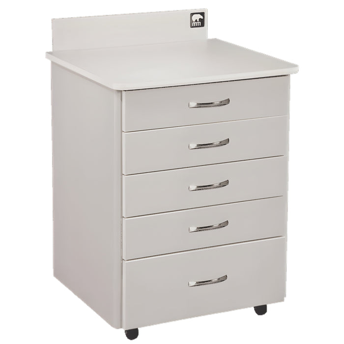 25"W Mobile Cabinet, 5 Drawers w/ Locks [Classic Linen Laminate. White Trim]