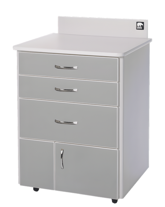 25"W Mobile Cabinet, 3 Drawers & 2 Doors w/ Locks [Crystal Laminate. White Trim]