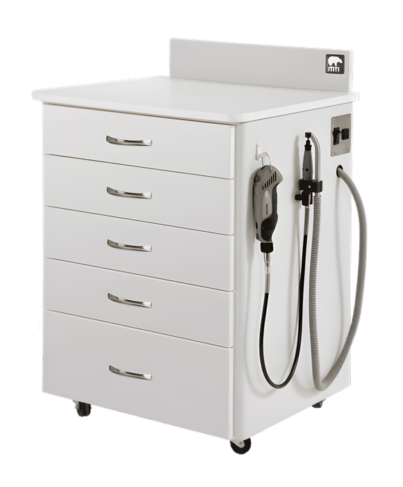 25"W Mobile Cabinet, 5 Drawers. Dust Vacuum (Right) [Crystal Laminate. White Trim]