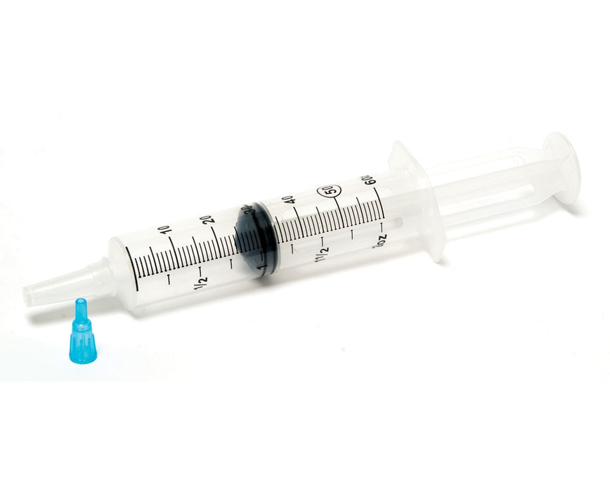Piston Irrigation Syringes - Syringe, 60cc, Catheter Tip, Thumb Control Ring, Small Tip Adapter, Non-Sterile, 30/cs.