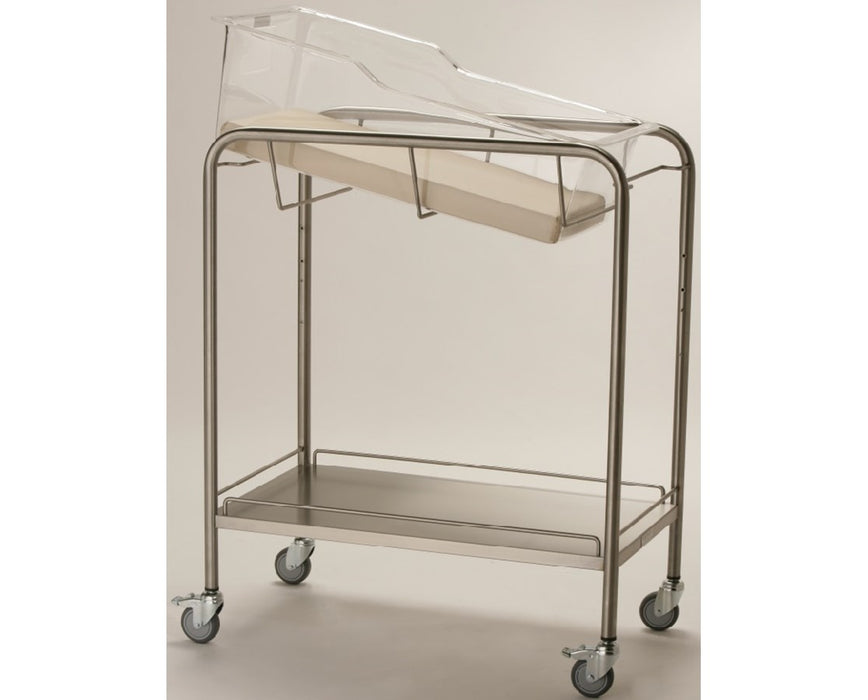 Stainless Steel Bassinet with Bottom Shelf and Rails