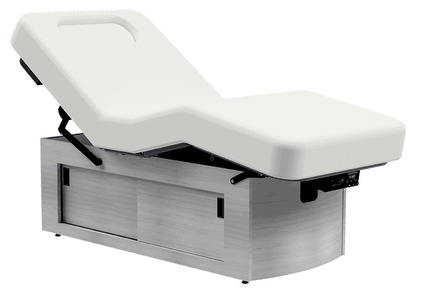 Prema e-nvi Power Hi-Lo Cabinet Massage Table w/ Adjustable Back Salon Top. 33"W. 4" Padding. Heated Top [Natural Wood Laminate]