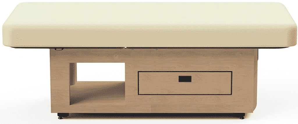 Prema e-nvi Power Hi-Lo Massage Table w/ Flat Top & Warming Drawer, 33"W, 6" Padding, ABC System, Heated Top, Sovi Sound [Natural Wood Laminate]