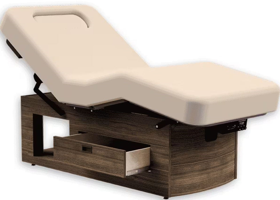 Prema e-nvi Power Hi-Lo Massage Table w/ Adjustable Back Salon Top & Storage Drawer. 33"W. 6" Padding w/ ABC System, Heated Top, External Outlet w/ USB [Florence Walnut Laminate]