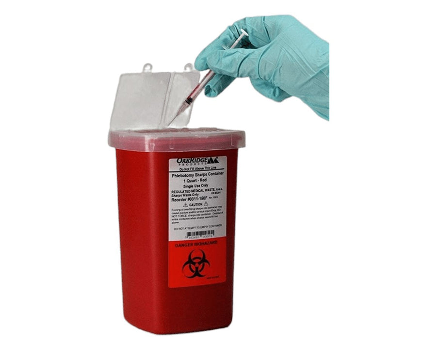 1 Qt. Phlebotomy Sharps Disposal Container w/ Flip Up Lid - 100/Cs