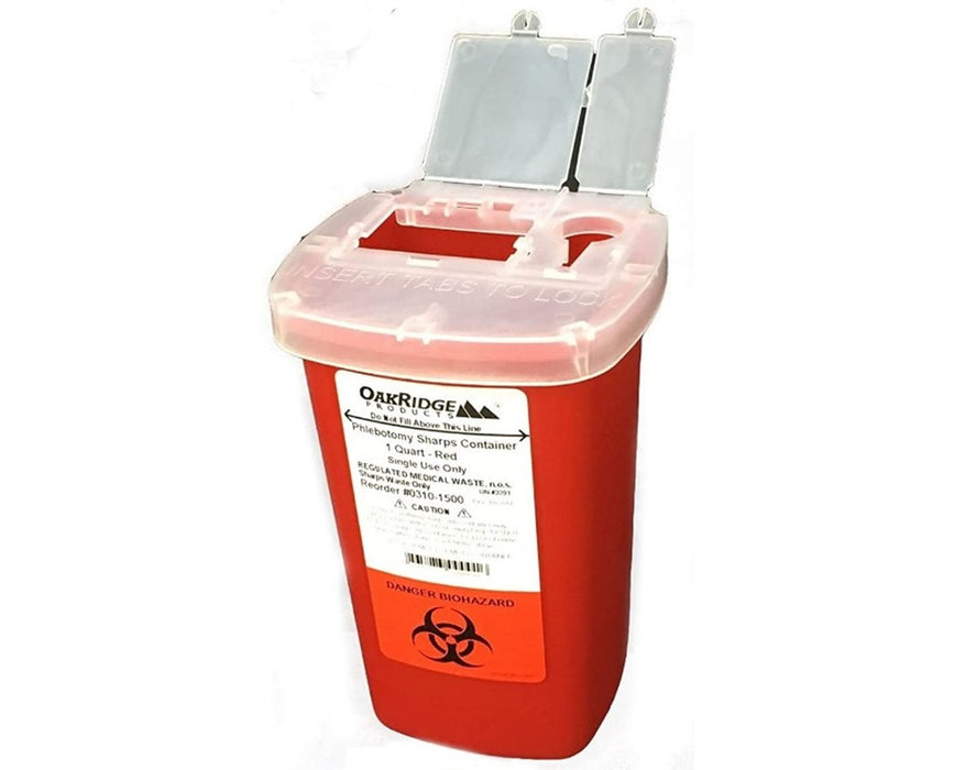 1 Qt. Phlebotomy Sharps Disposal Container w/ Flip Up Lid - 100/Cs